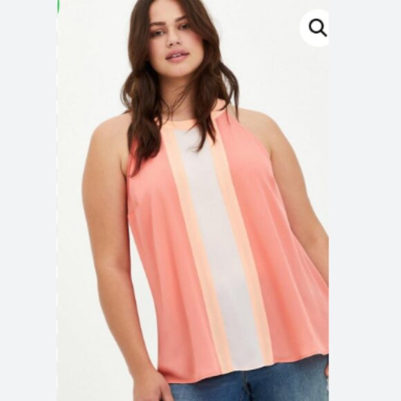torrid Tops - Torrid Sheer Colorblock Tank Top Size 3X Plus Size Peach White Sleeveless Blouse